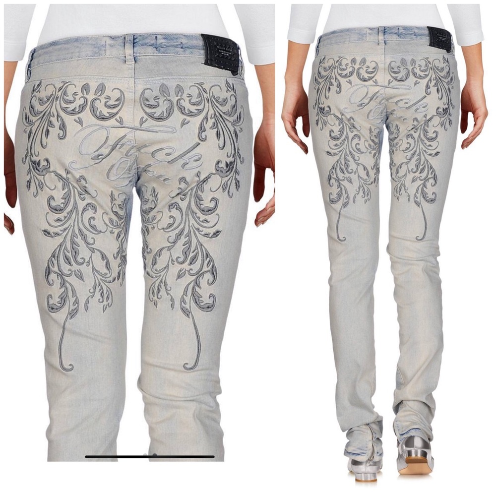 PHILIPP PLEIN large ”F uck  you” embroidered jeans, celeb’s luxury designer
